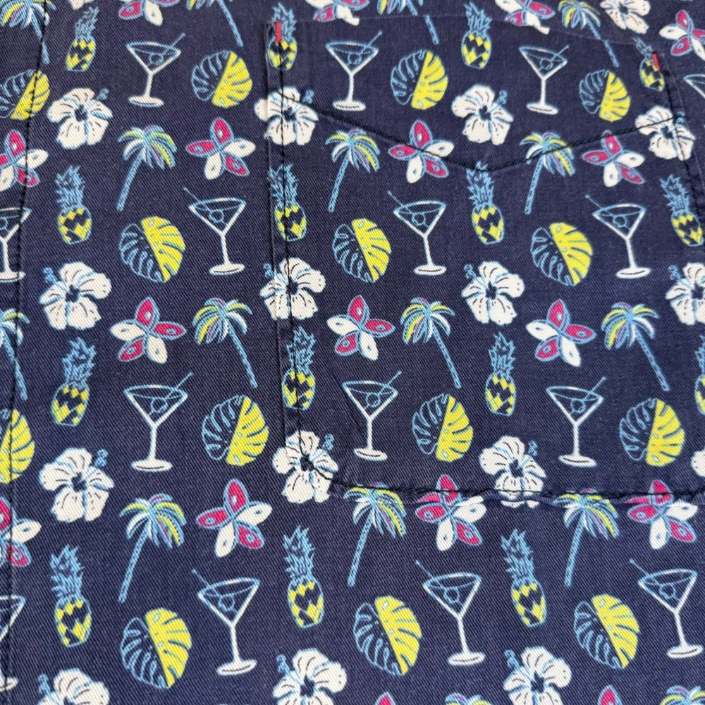 Tommy Bahama Mens XXL Navy Blue Tropical Cocktail Palm Tree Print Button Shirt - Picture 3 of 8